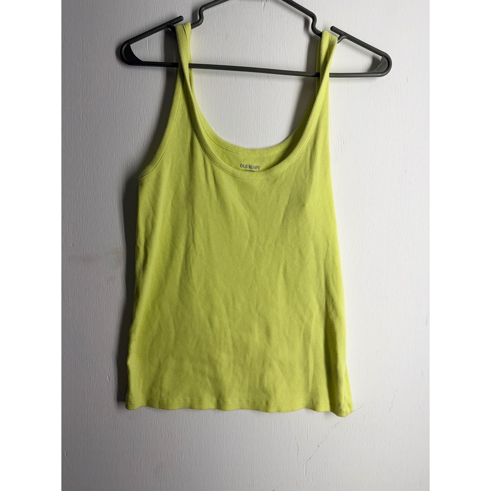 Old Navy First Layer Ribbed Tank Top Neon Lime Green Chartreuse Scoop Neck Large